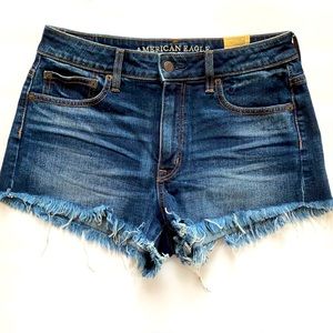 American Eagle Vintage High Rise Festival Denim Frayed Short Sz 6 Stretch New